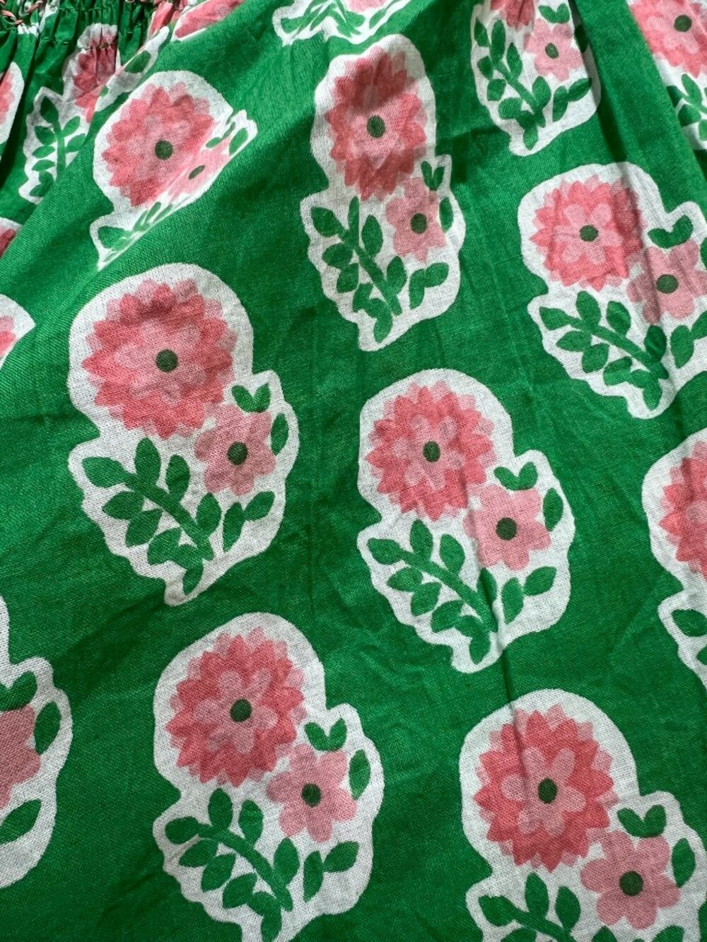 Women's THML Green Pink Floral Smocked Puff Sleeve Blouse Top - Medium - Picture 2 of 5